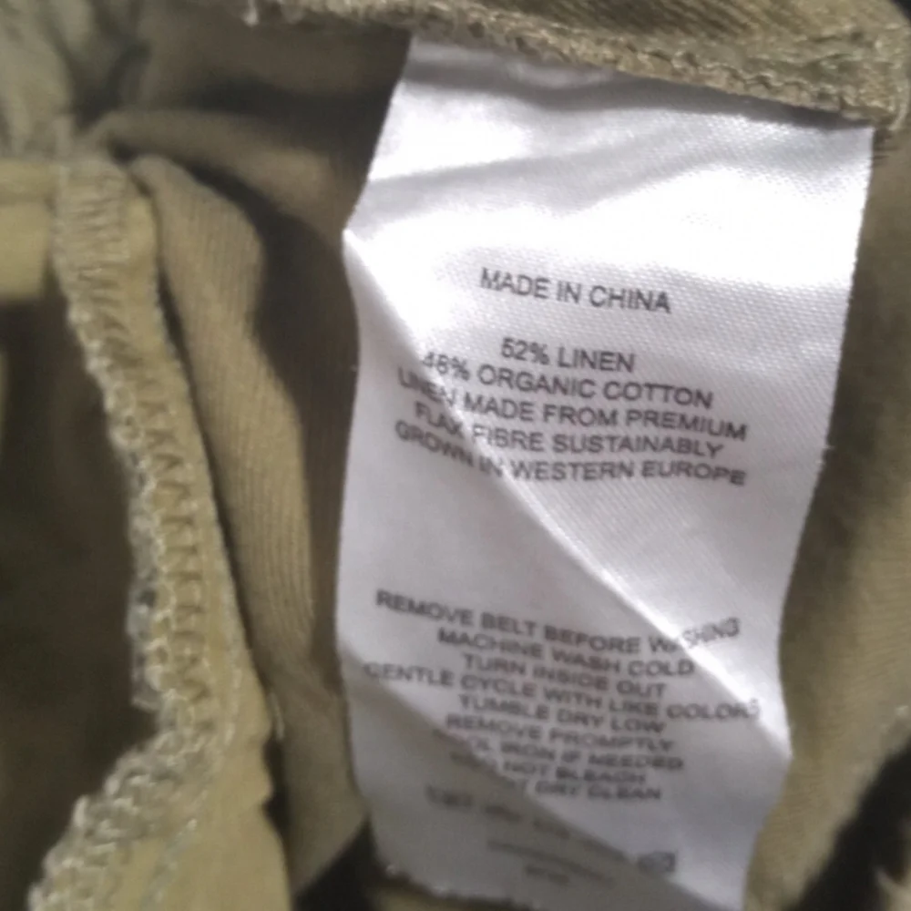 Quince  Olive Green Linen Cotton Blend Casual Pull-On Drawstring Pants Small